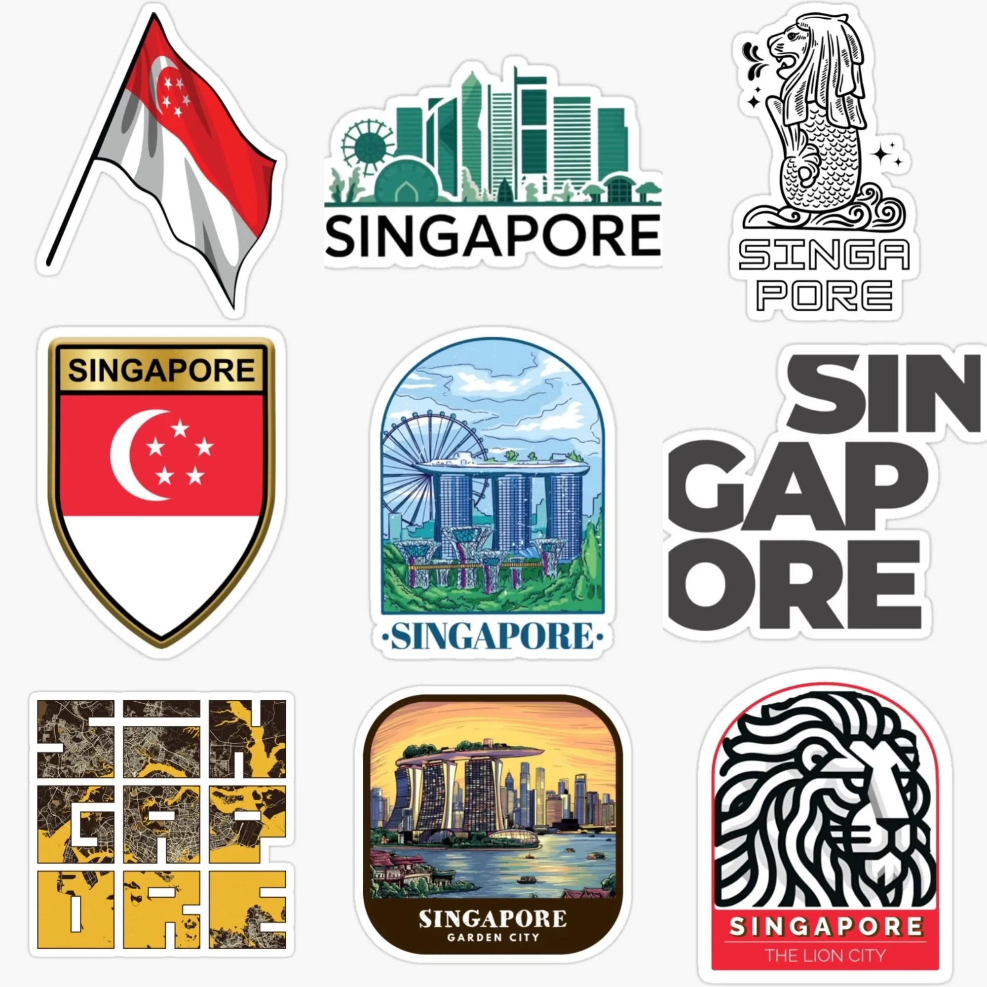 Car Accessories Singapore - Stiker Kreatif Pemandangan Merlion Peta Bendera